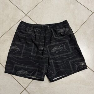 Quiksilver Waterman Reef Point Volley Shorts Mens XL Black Tuna Print Hybrid